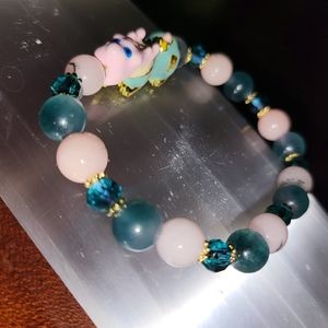 Pi yao Crystal Bracelet made w/Pink Opal, Chalcedony & Emerald